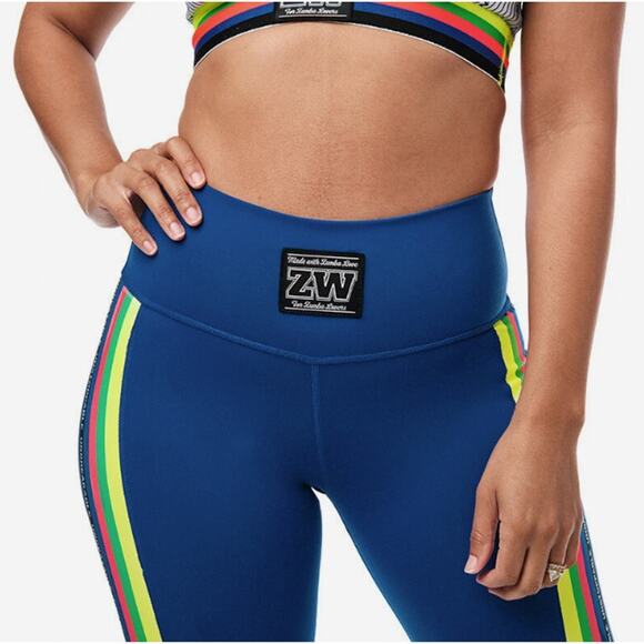 Zumba For Zumba Lovers High Waisted Ankle Leggings Surfs Up Blue Size Medium - Picture 2 of 13